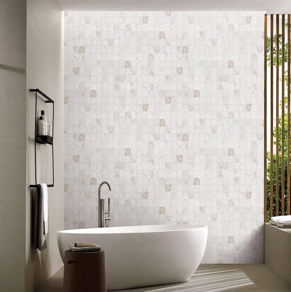 Linked-Waves Valentino Bianco Honed Marble Mosaic - image 5