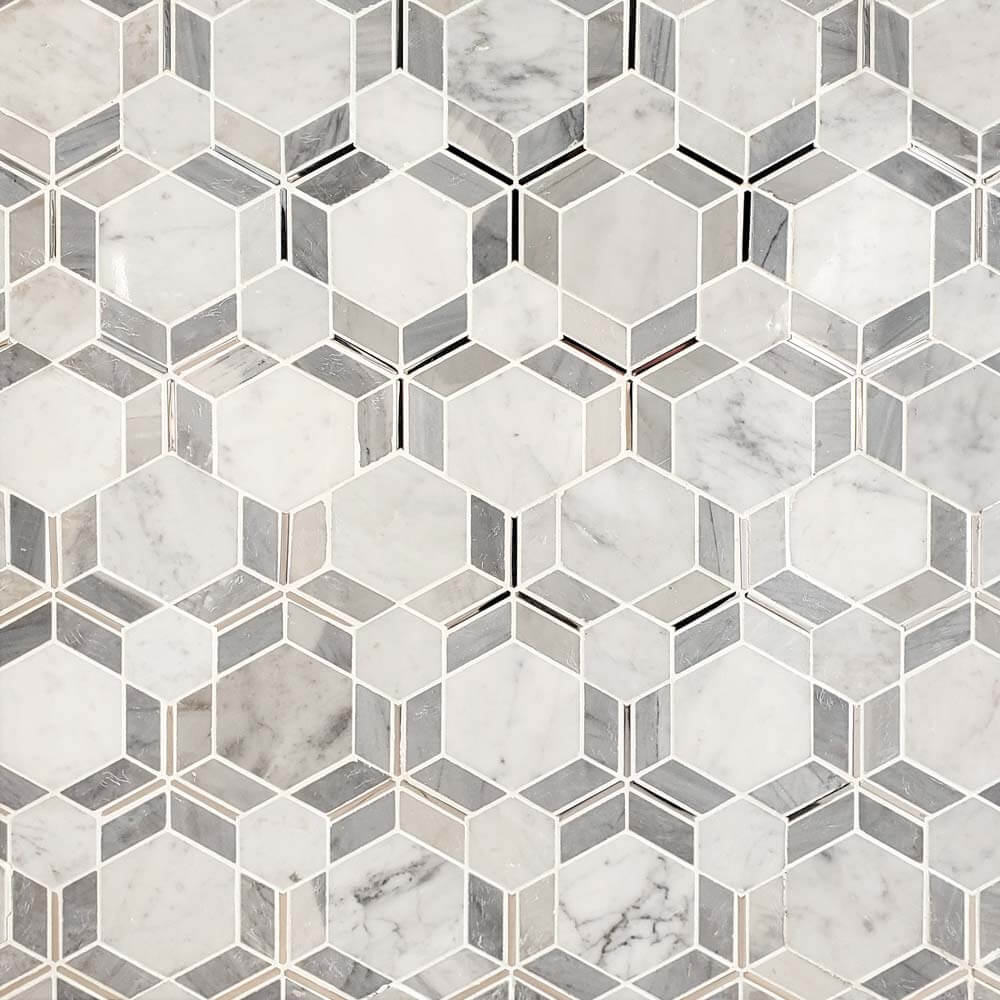 Star Hexagon Carrara + Bardiglo Marble Mosaic - image 1