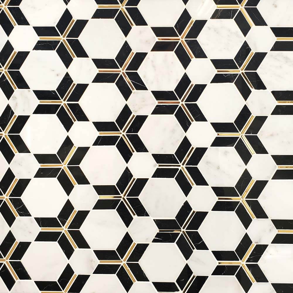Star Hexagon China White + Black Marble Mosaic - image 1
