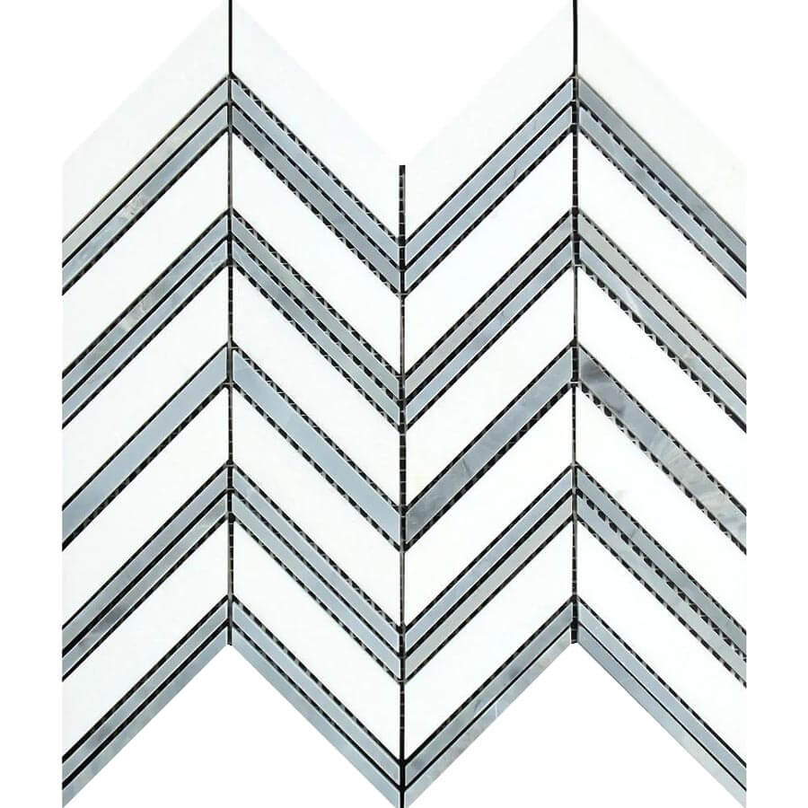 Thassos Chevron With Carrara Trim Mosaic - image 1