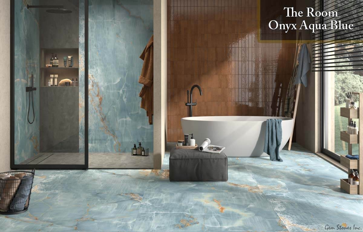The Room Onyx Aqua Blue 24"x48" Polished Porcelain Tile - image 4
