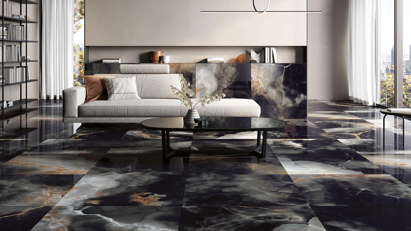 Unica Deep Dark Polished Porcelain Tile - image 4