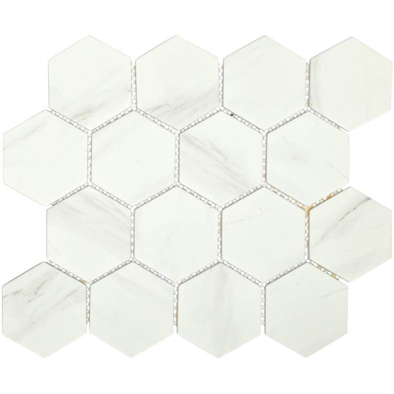 Upcycle Blanco 3" Hexagon Recycled Glass Matte Mosaic - image 1