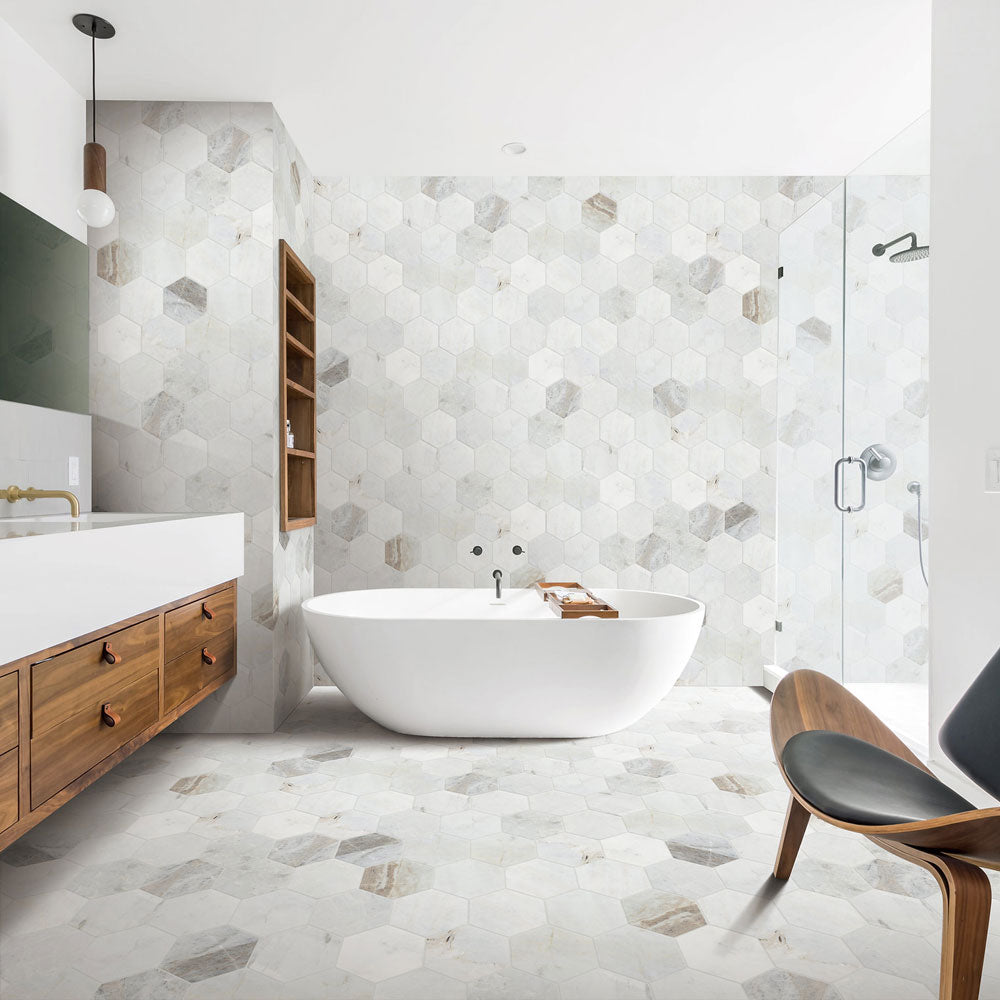 Valentino Bianco 6" Hexagon Honed Marble Mosaic - image 4