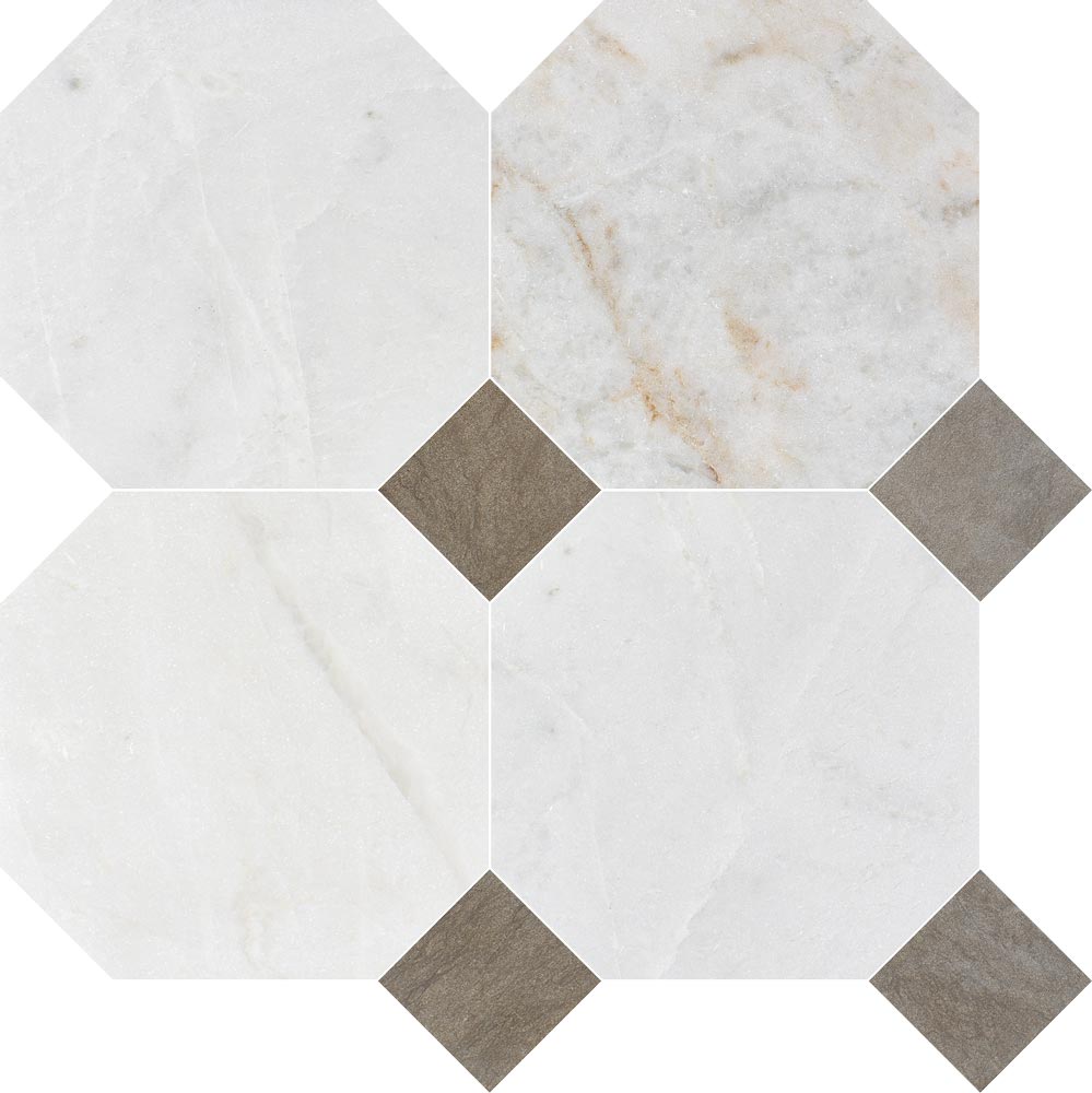 Valentino Bianco 6" Octagon With Latte Dot Honed Marble Mosaic - image 3