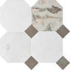Valentino Bianco 6" Octagon With Latte Dot Honed Marble Mosaic - image 2