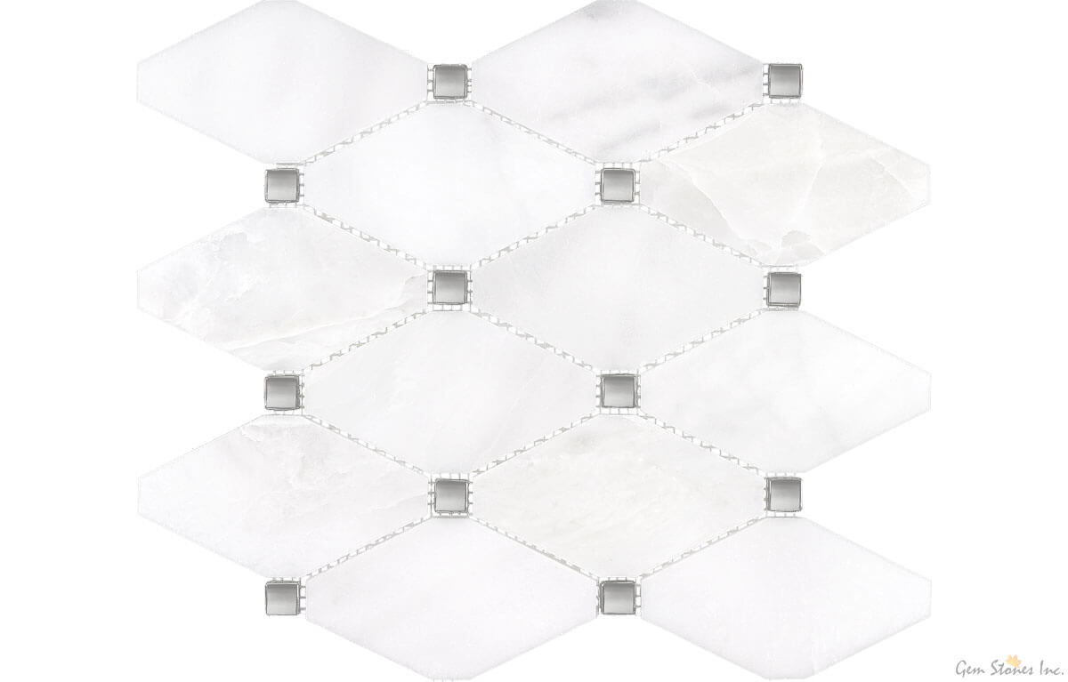 Ice White Marble Octagon + Silver Dot Polished Mosaic - image 1