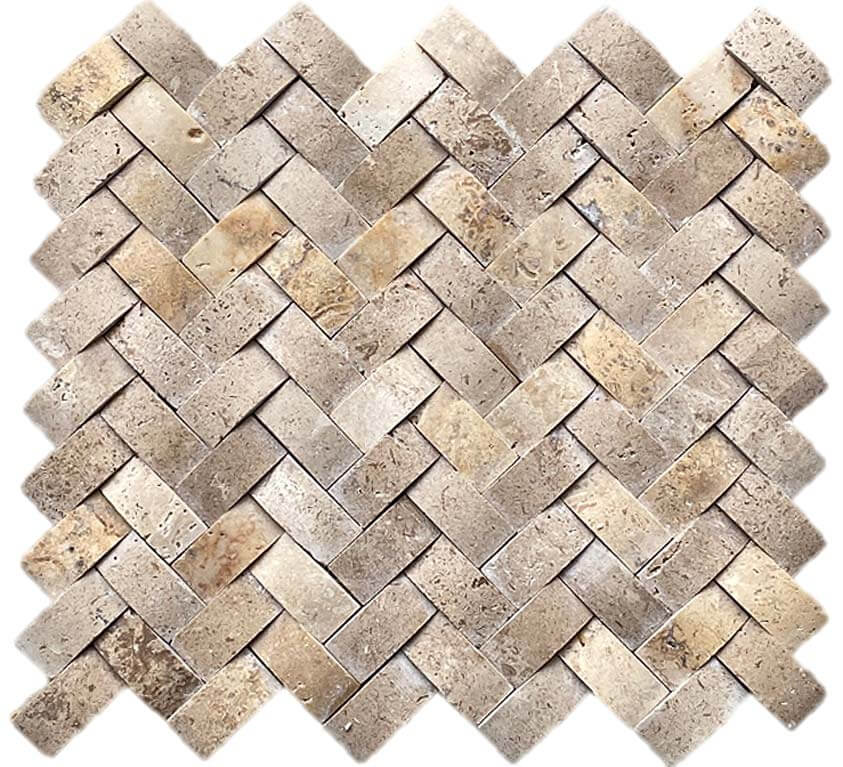 Walnut 3D 1"x2" Herringbone Honed Marble Mosaic - image 2