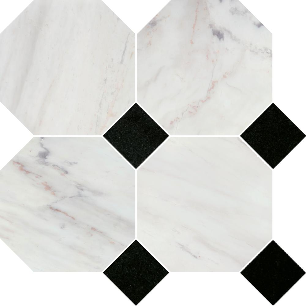 Avorio Saigon 6" Octagon w/Kuro Dot Honed Marble Mosaic - image 1
