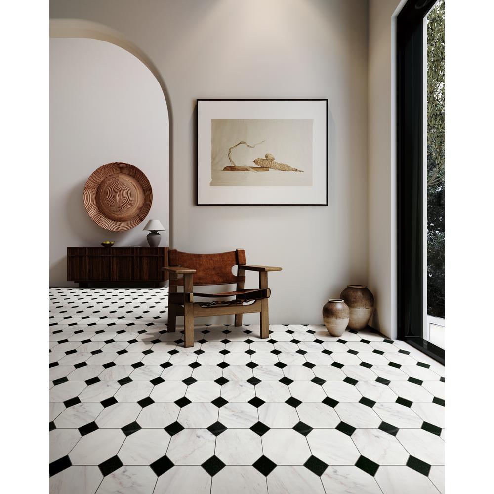 Avorio Saigon 6" Octagon w/Kuro Dot Honed Marble Mosaic - image 2