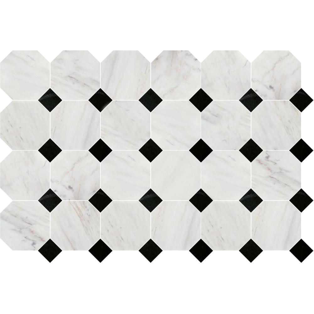 Avorio Saigon 6" Octagon w/Kuro Dot Honed Marble Mosaic - image 3