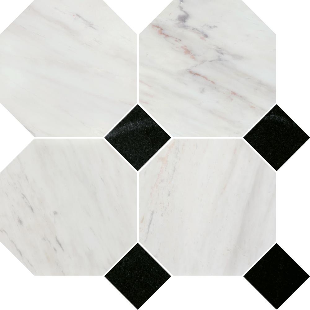 Avorio Saigon 6" Octagon w/Kuro Dot Honed Marble Mosaic - image 4