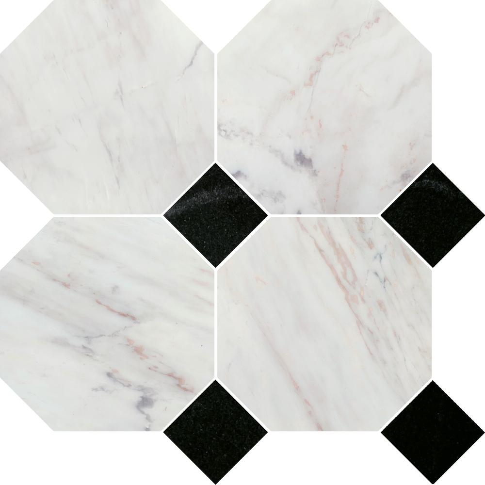 Avorio Saigon 6" Octagon w/Kuro Dot Honed Marble Mosaic - image 5