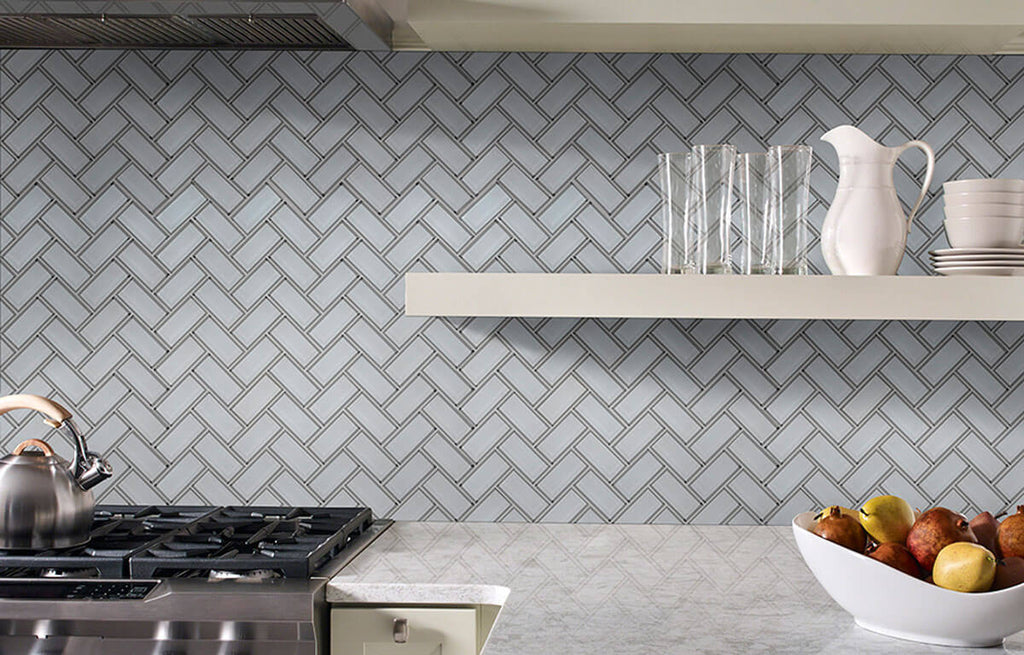 Ice White Glass Bevel Herringbone - image 3
