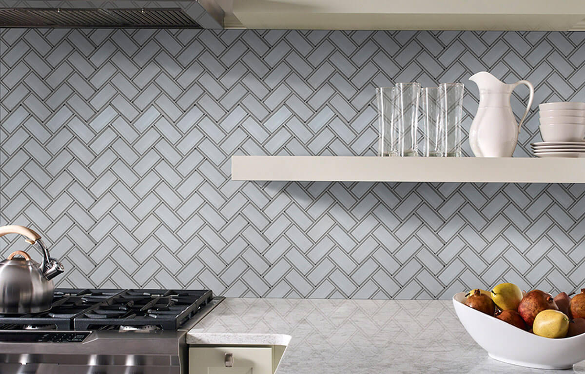Ice White Glass Bevel Herringbone - image 3
