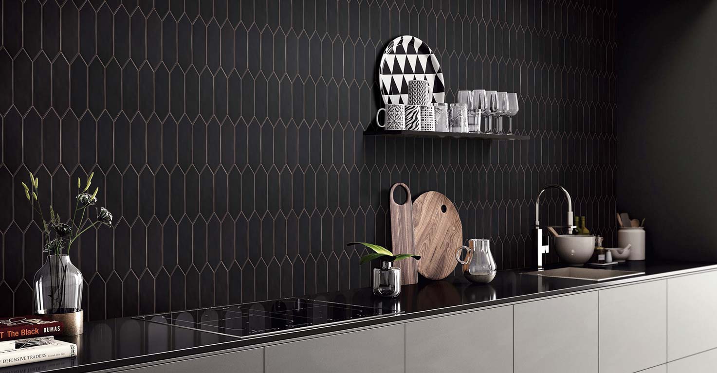Mondial Black Matte 2"x6" Picket Porcelain Mosaic - image 2