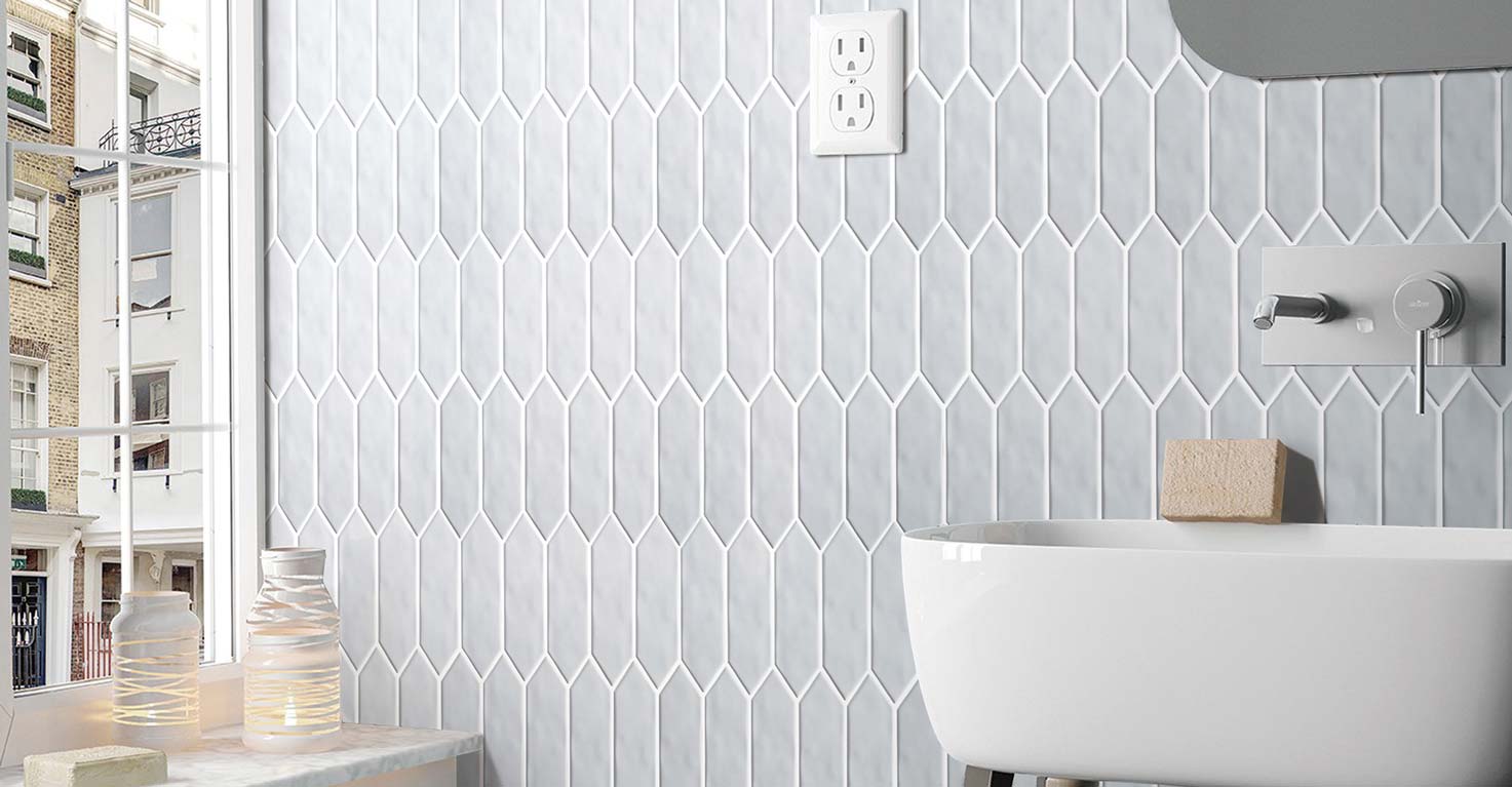 Mondial Soft Grey Gloss 2"x6" Picket Porcelain Mosaic - image 2