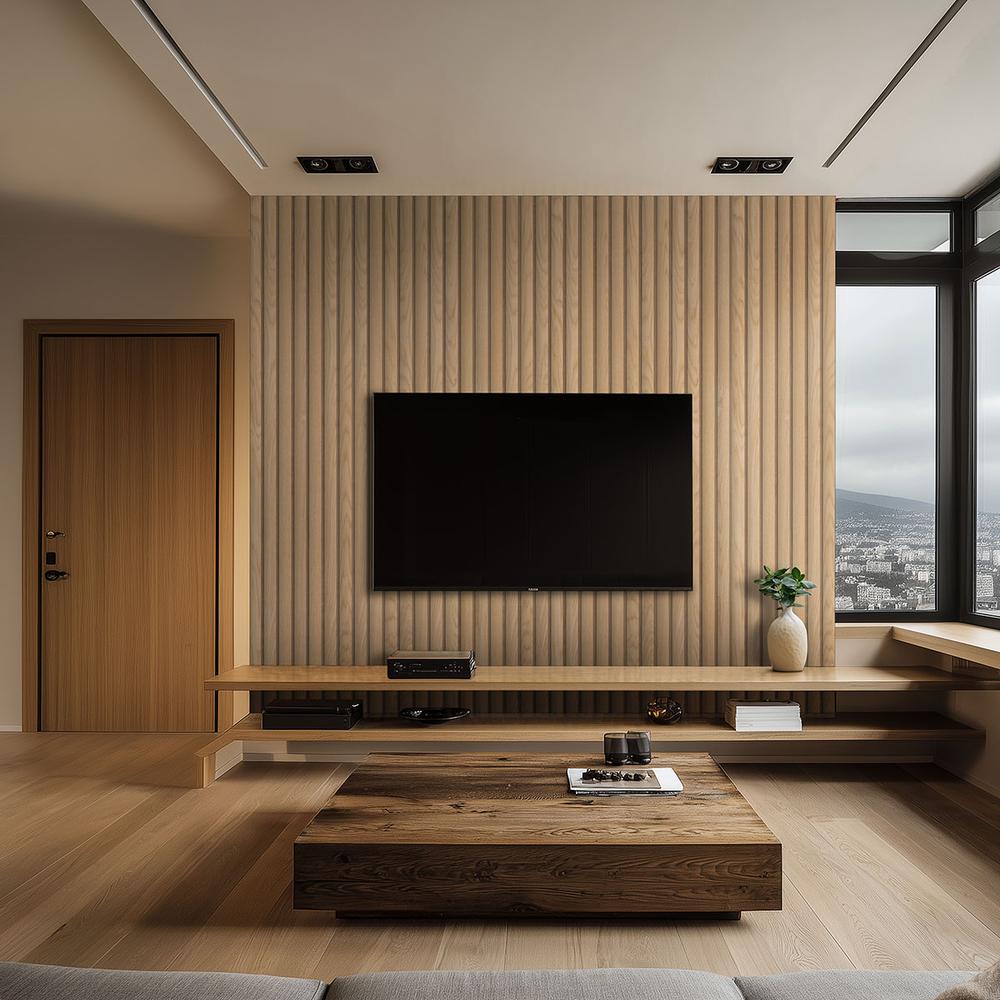 Macro & Reeded Slat Panels Natural Reeded Acoustic Wood Slat Panels 9.5" x 94.5" Wood Tile - image 1