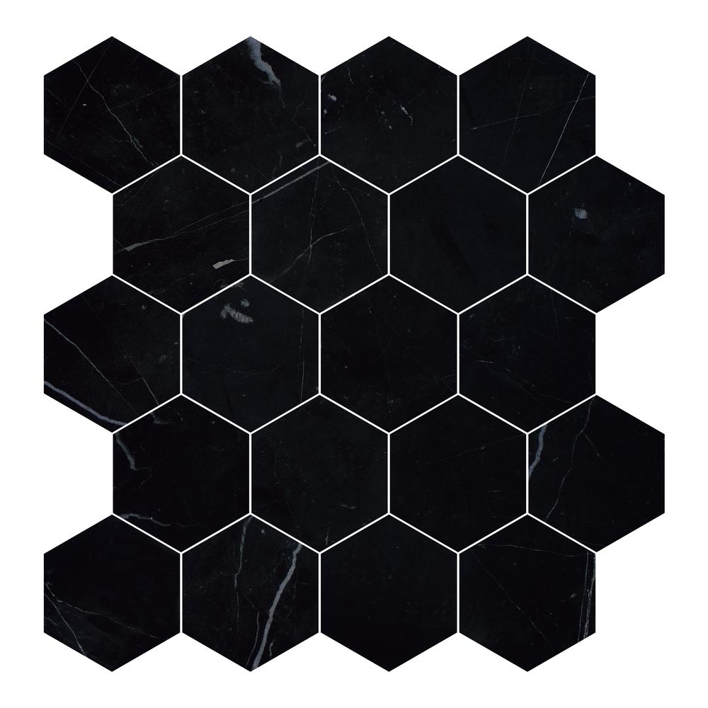Nero Marquina 3" Hexagon Honed Marble Mosaic - image 1