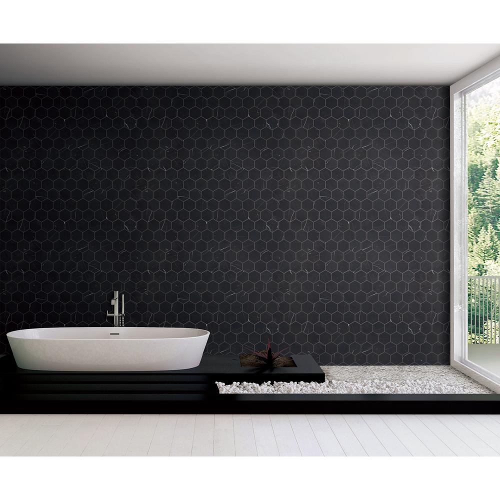Nero Marquina 3" Hexagon Honed Marble Mosaic - image 2