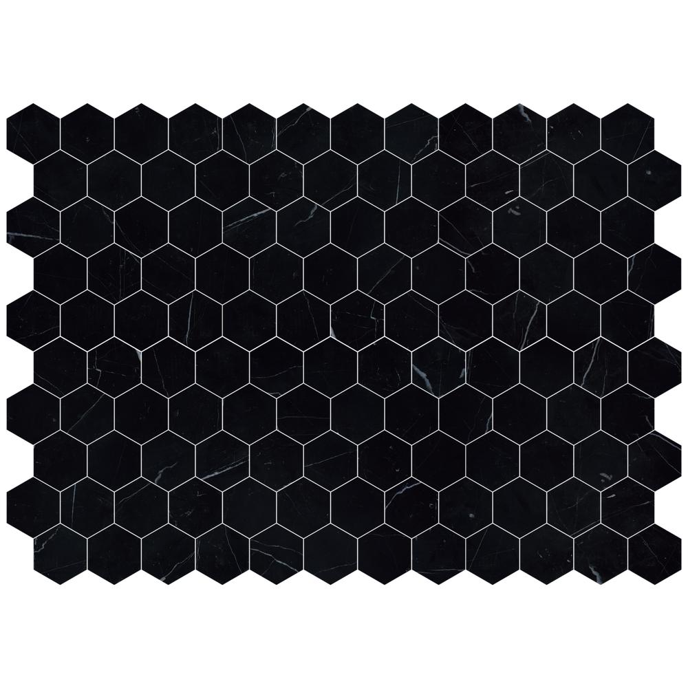 Nero Marquina 3" Hexagon Honed Marble Mosaic - image 3