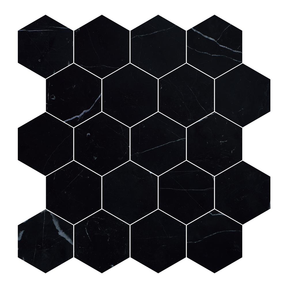Nero Marquina 3" Hexagon Honed Marble Mosaic - image 4