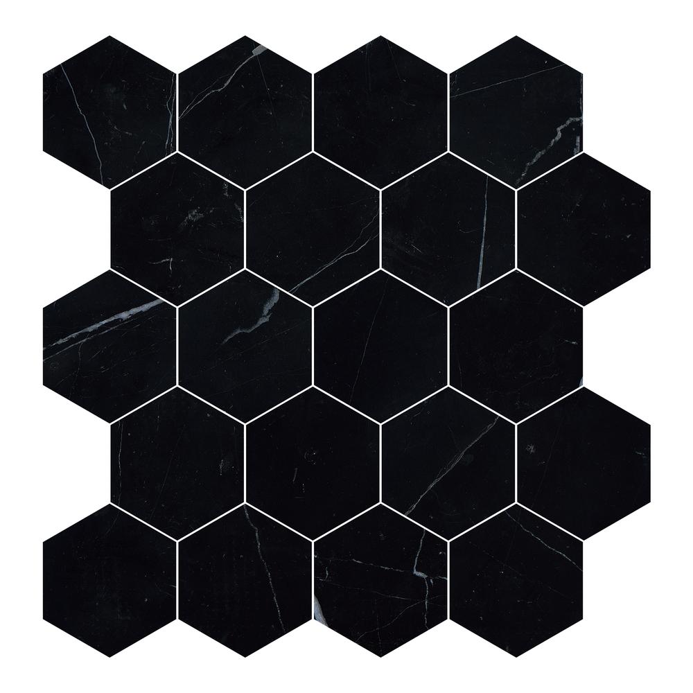 Nero Marquina 3" Hexagon Honed Marble Mosaic - image 5