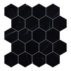 Nero Marquina 3" Hexagon Honed Marble Mosaic - image 5