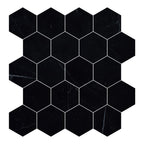 Nero Marquina 3" Hexagon Honed Marble Mosaic - image 6