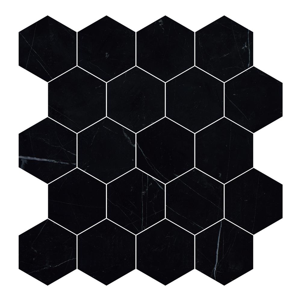 Nero Marquina 3" Hexagon Honed Marble Mosaic - image 6