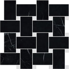 Nero Marquina Basketweave w/White Dot Honed Marble Mosaic - image 1