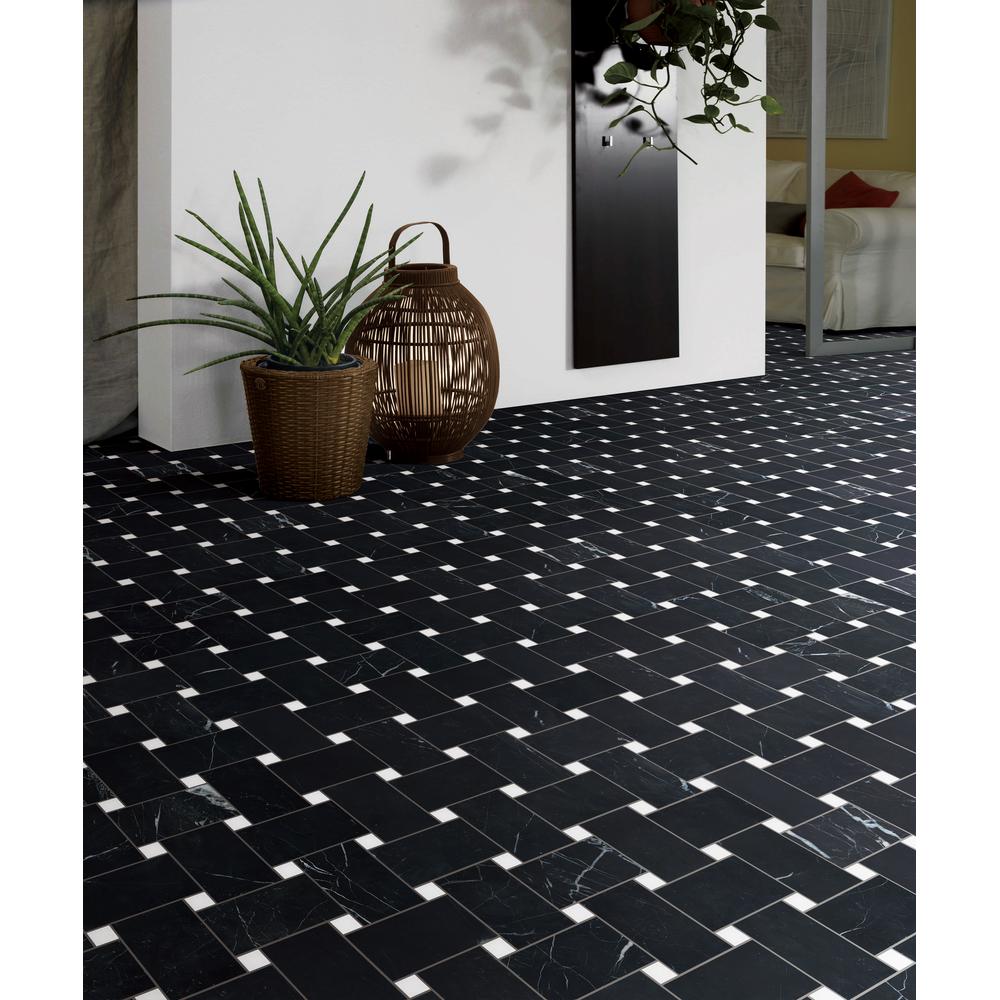 Nero Marquina Basketweave w/White Dot Honed Marble Mosaic - image 2