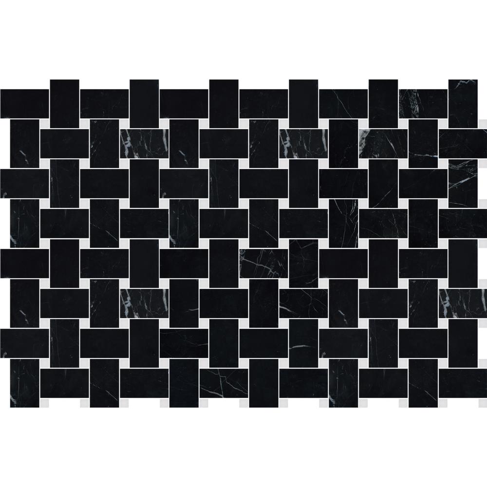 Nero Marquina Basketweave w/White Dot Honed Marble Mosaic - image 3