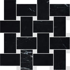 Nero Marquina Basketweave w/White Dot Honed Marble Mosaic - image 4