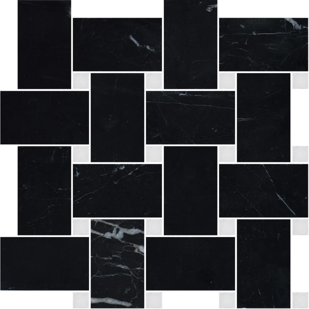 Nero Marquina Basketweave w/White Dot Honed Marble Mosaic - image 4