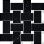 Nero Marquina Basketweave w/White Dot Honed Marble Mosaic - image 5