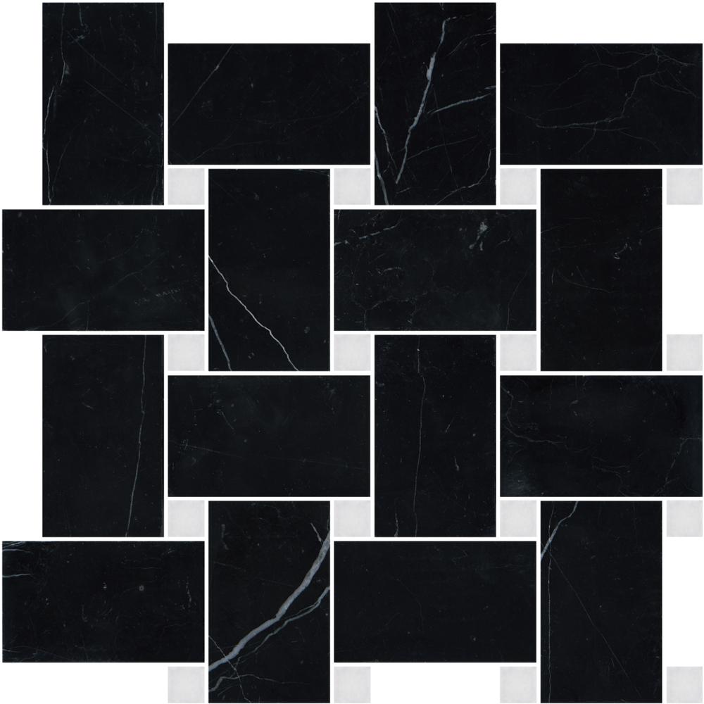 Nero Marquina Basketweave w/White Dot Honed Marble Mosaic - image 5
