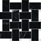 Nero Marquina Basketweave w/White Dot Honed Marble Mosaic - image 6