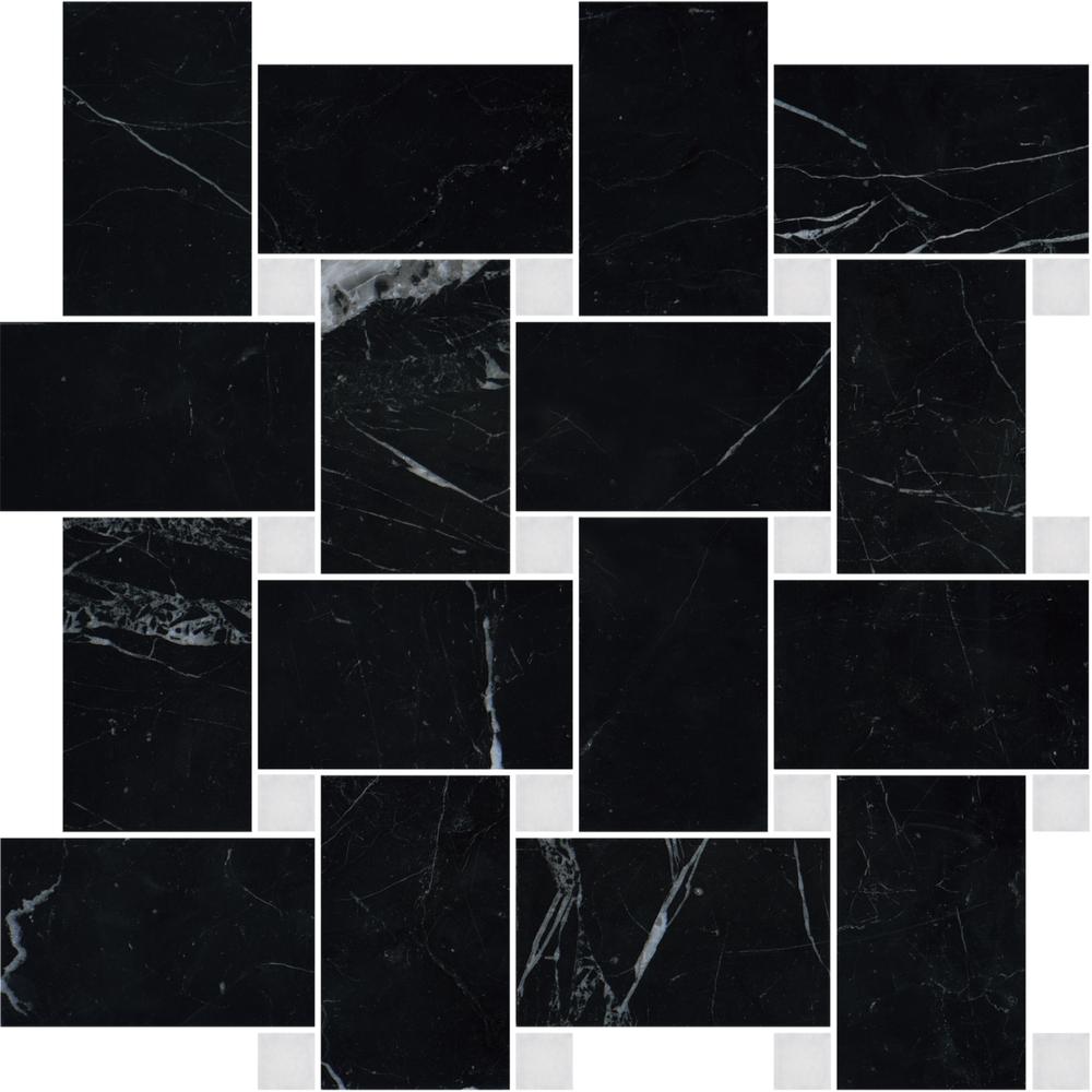Nero Marquina Basketweave w/White Dot Honed Marble Mosaic - image 6