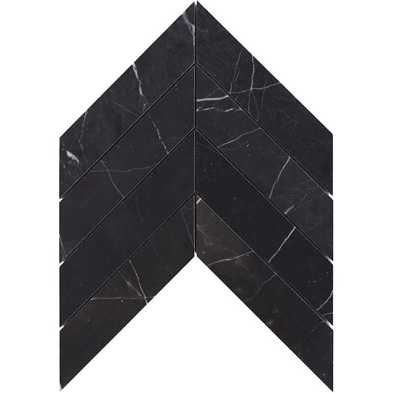 Nero Marquina Chevron 2"x8" Honed Marble Tile