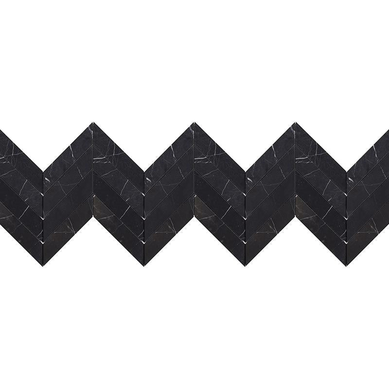 Nero Marquina Chevron 2"x8" Honed Marble Tile