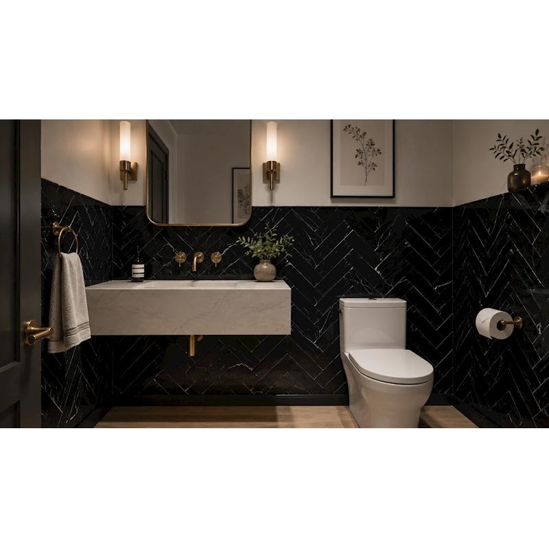 Nero Marquina Herringbone 2"x6" Polished Marble Tile