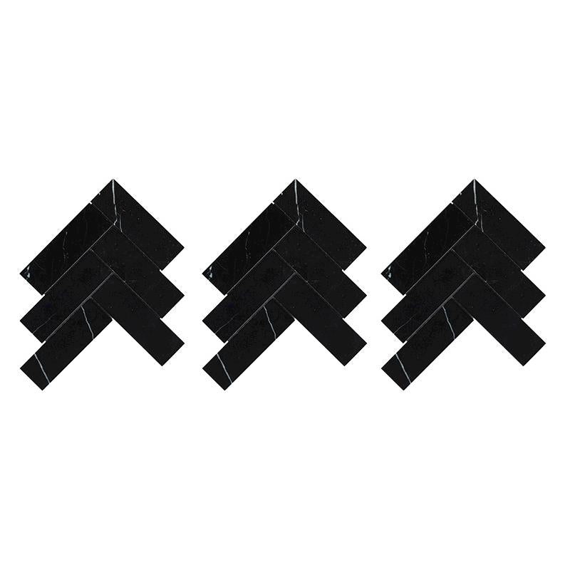 Nero Marquina Herringbone 2"x6" Polished Marble Tile