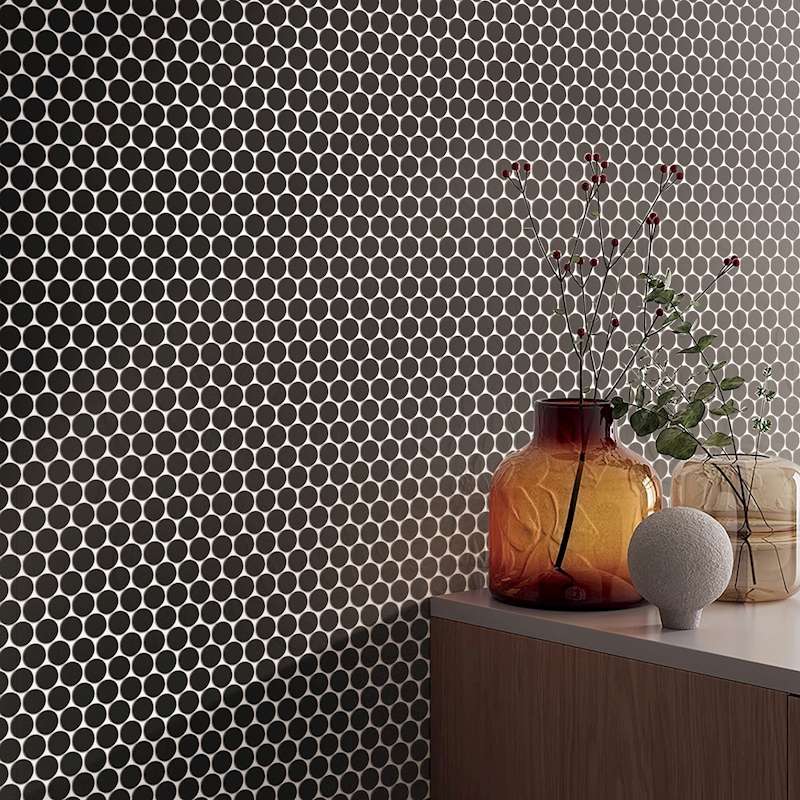 Penny Round Black Matte Porcelain Tile
