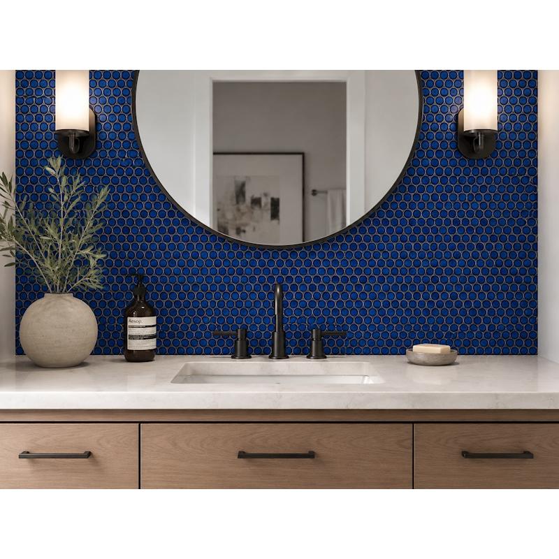 Penny Round Blue Glossy Porcelain Tile