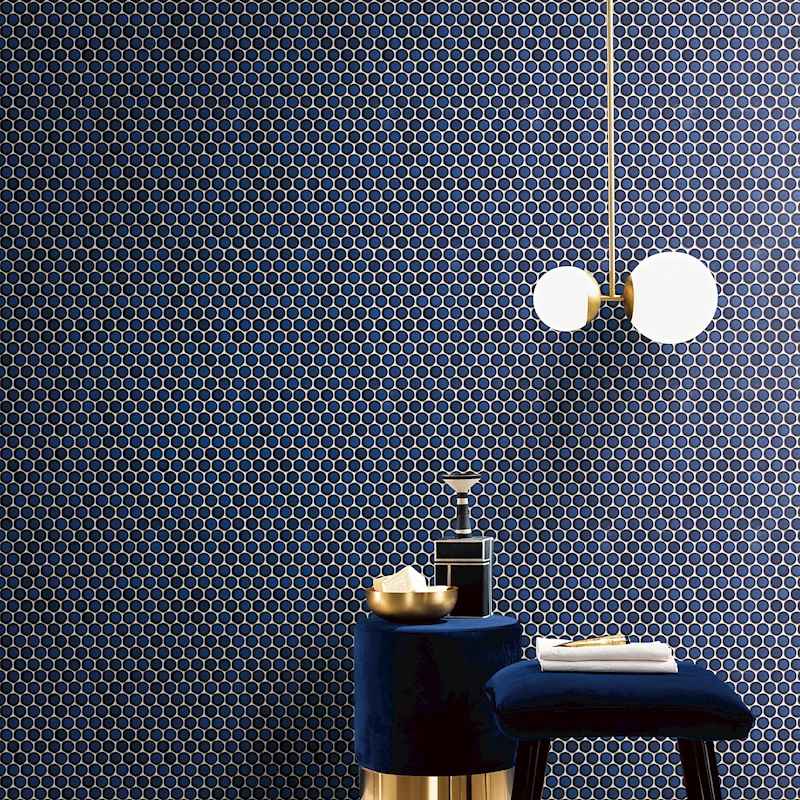 Penny Round Blue Glossy Porcelain Tile