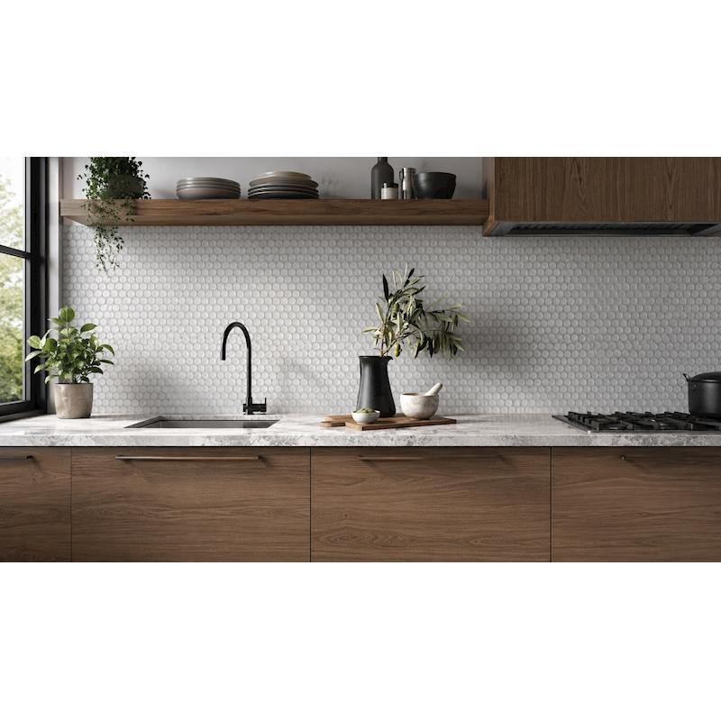 Off-White Glossy Crystal Glazed 1" Penny Round Porcelain Mosaic