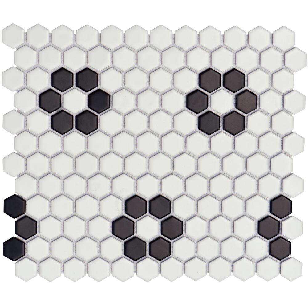 Porcelain Monochrome Blossom 1" Hexagon Matte - image 1