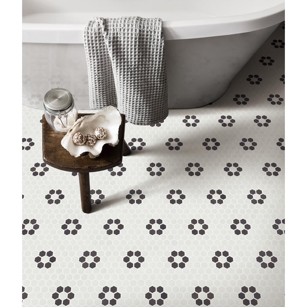 Porcelain Monochrome Blossom 1" Hexagon Matte - image 2