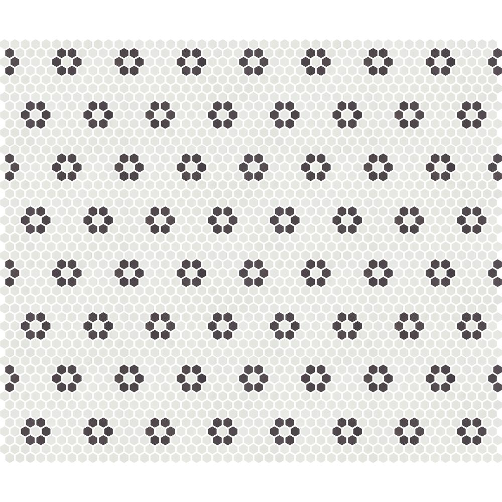 Porcelain Monochrome Blossom 1" Hexagon Matte - image 3